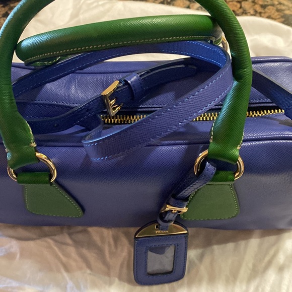 Prada Tote Bag Leather Blu shoulder Bag - Picture 4 of 9